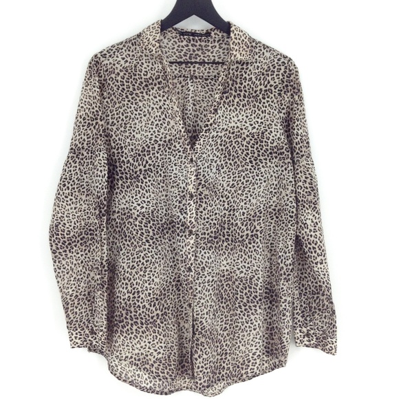 ZARA BASIC Leopard Print Blouse - Picture 1 of 8